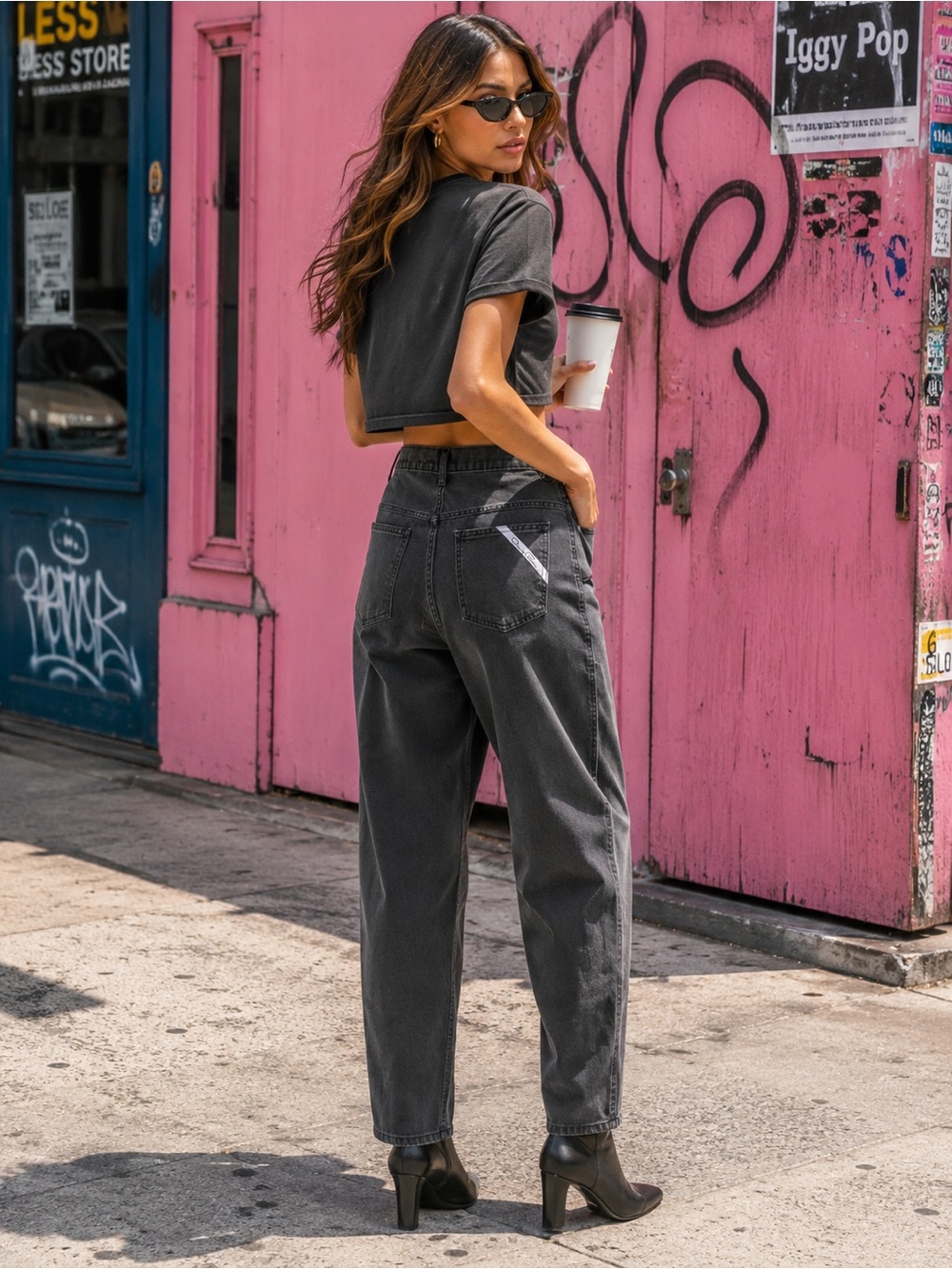 OSCAR DE LA RENTA Vintage High Rise Pleated Tapered Washed Black Jeans Denim W28 - Picture 2 of 8